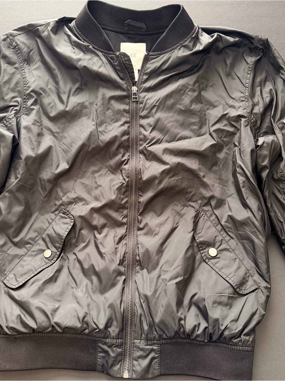 H&M L.O.G.G. Black MA-1 Flight Bomber Jacket Mens Size Medium